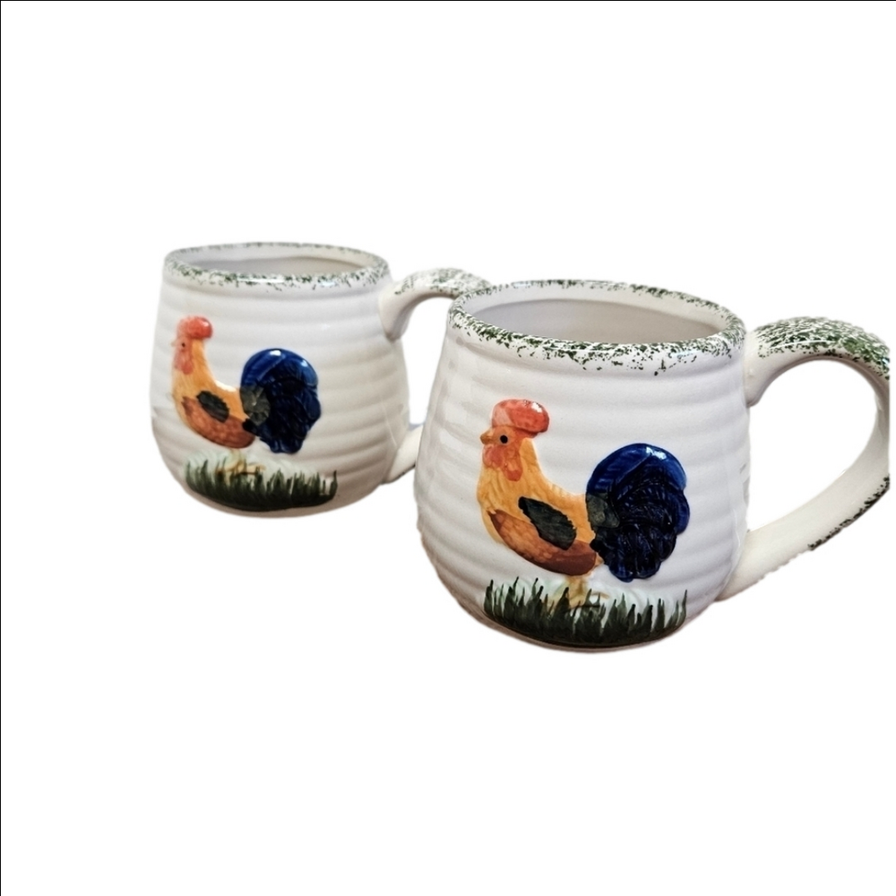 Vintage Alco Industries 2 Ribbed Handpainted Stoneware Mugs
